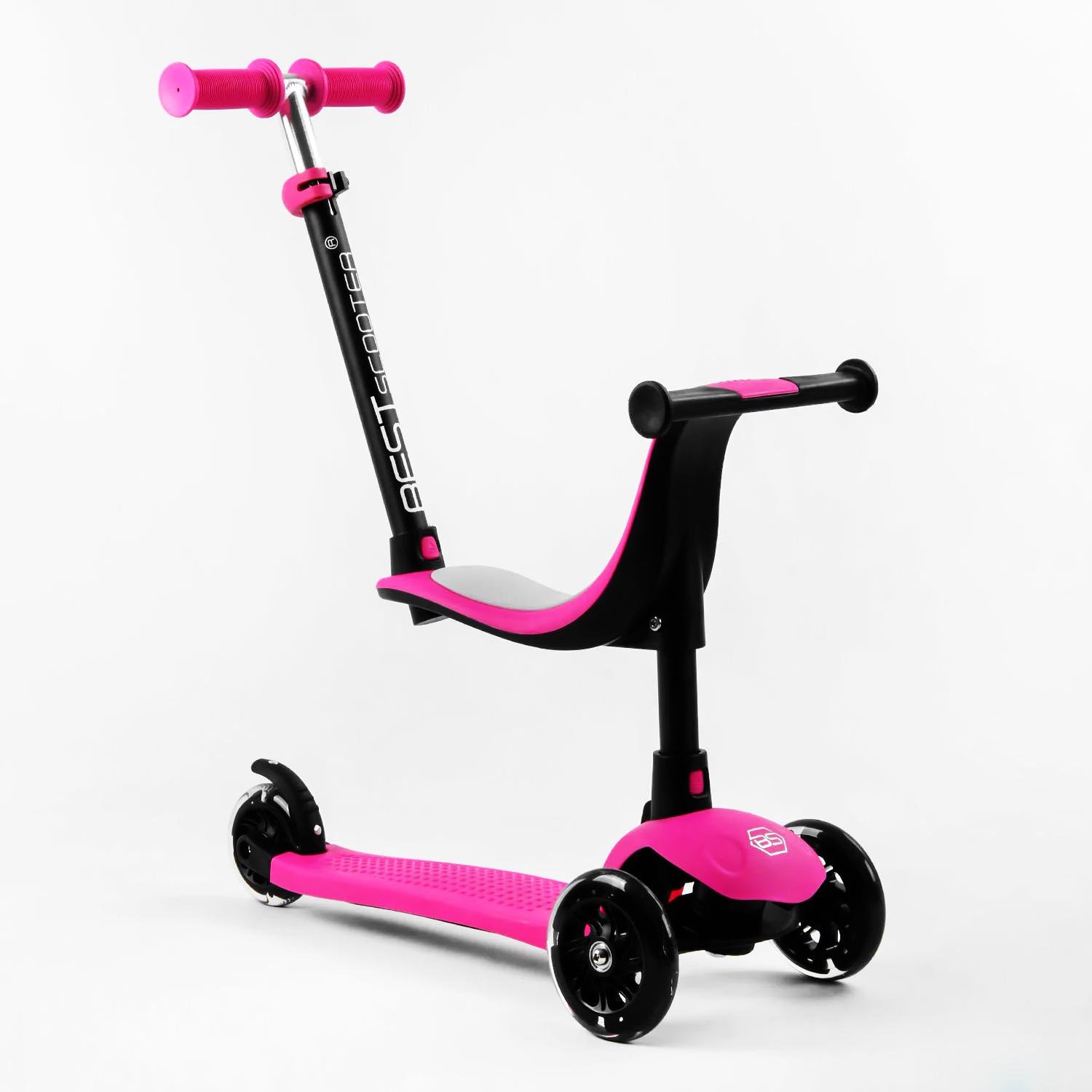 Самокат-Беговел Best Scooter 3в1 колеса PU со светом Pink (106694) - фото 1