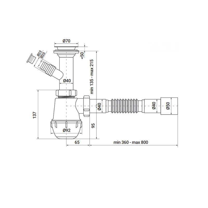 Сифон для кухни ZERIX SK-01-B 1 1/2"x40 с литым выпуском и отводом для стиральной машины (ZX4951) - фото 2