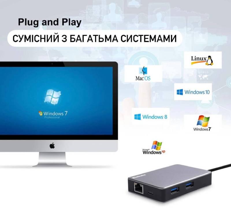 Адаптер USB C Elekele порт PD + 2 USB 3.0 (1551) - фото 6