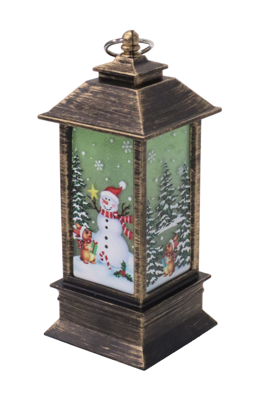 Игрушка новогодняя на елку Фонарик с рисунком снеговика с кольцом для подвешивания (1531997809)