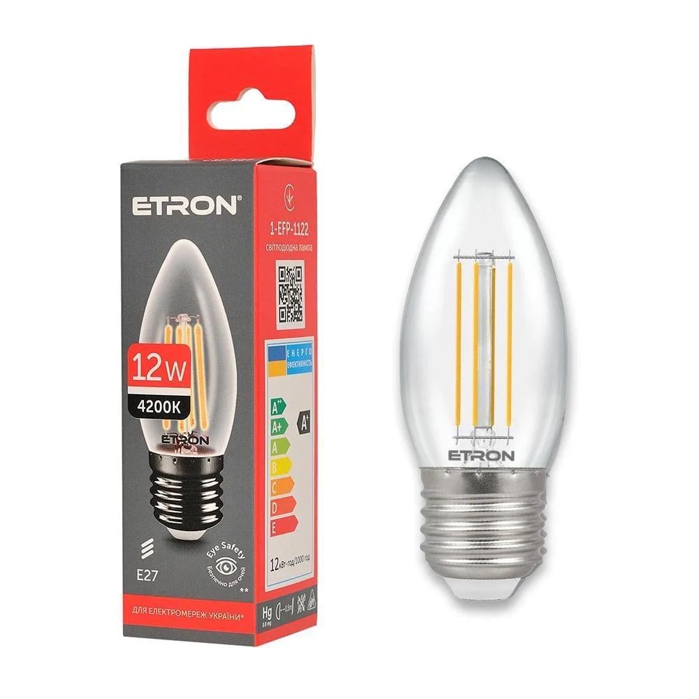 LED-лампа філаментна ETRON 1-EFP-1122 прозора 12W 4200K E27 C37 Нейтральний білий (27844581)