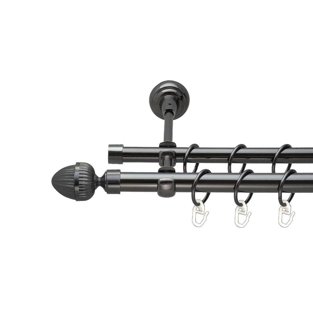 Карниз металлический Orvit Одеон двухрядный открытый/гладкая труба/кольцо металлическое Оникс 19/16 мм 300 см (00-00014892)