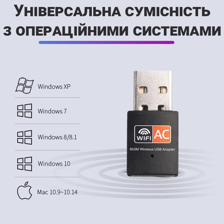 Дводіапазонний WiFi адаптер Digital Lion UWA-01 c USB підключенням 2,4 ГГц/5 ГГц 600 Мбіт/с - фото 8