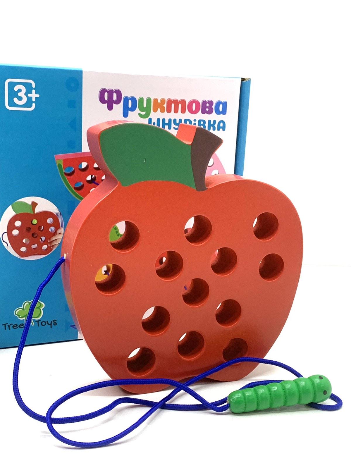 Дерев'яна іграшка TREE TOYS Шнурівка Яблуко з гусінню (MD 1228)