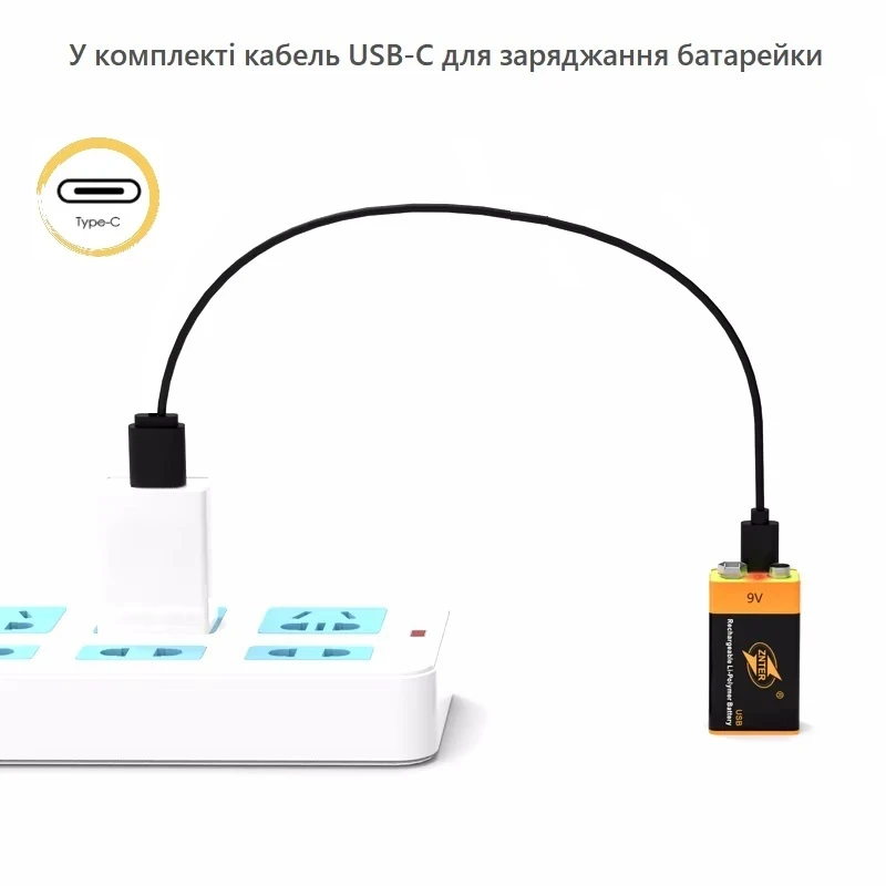 Батарейка акумуляторна Znter 6f22 з роз'ємом USB Type-C 9V 6300 mWh - фото 5