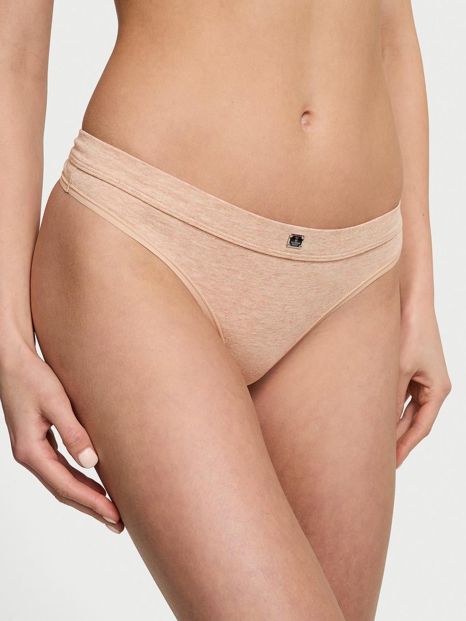 Трусики женские стринги Victoria's Secret Logo Cotton Thong L Бежевый (2126439778344)