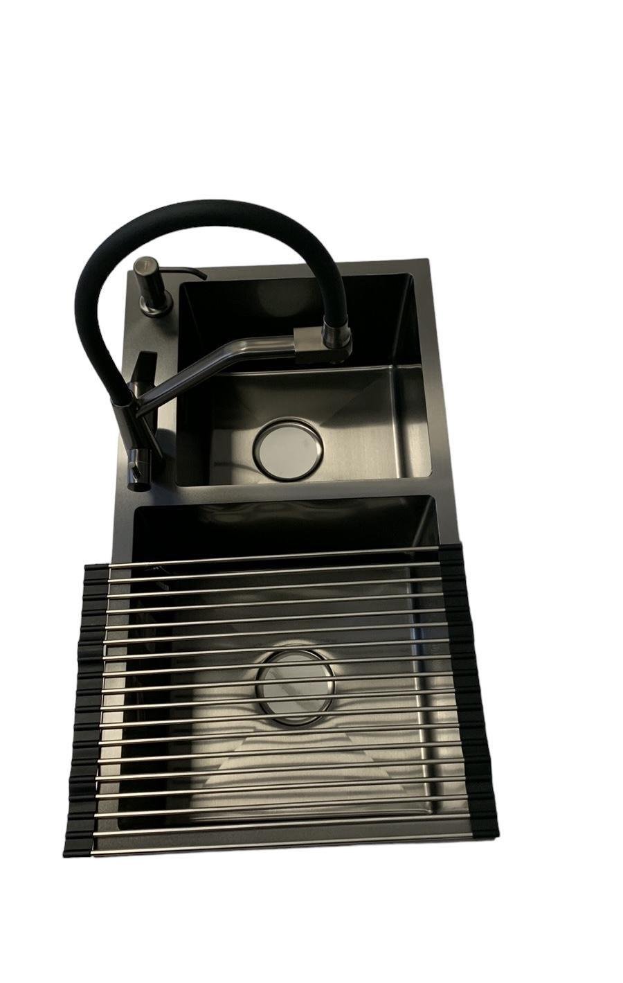 Мойка Kroner KRP Schwarze 7843ZHM PVD 30/10 мм и смеситель для кухни с подключением к фильтру (22797)