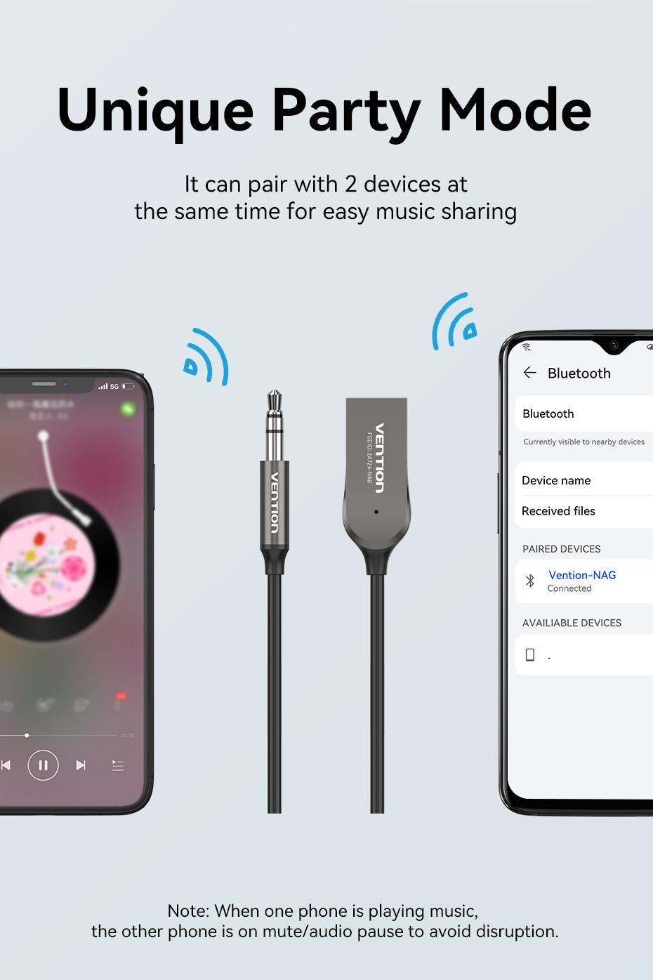Адаптер Vention Bluetooth 5.0 приемник USB-3,5 мм minijack с микрофоном HiFi AUX Черный (NAGHG) - фото 10