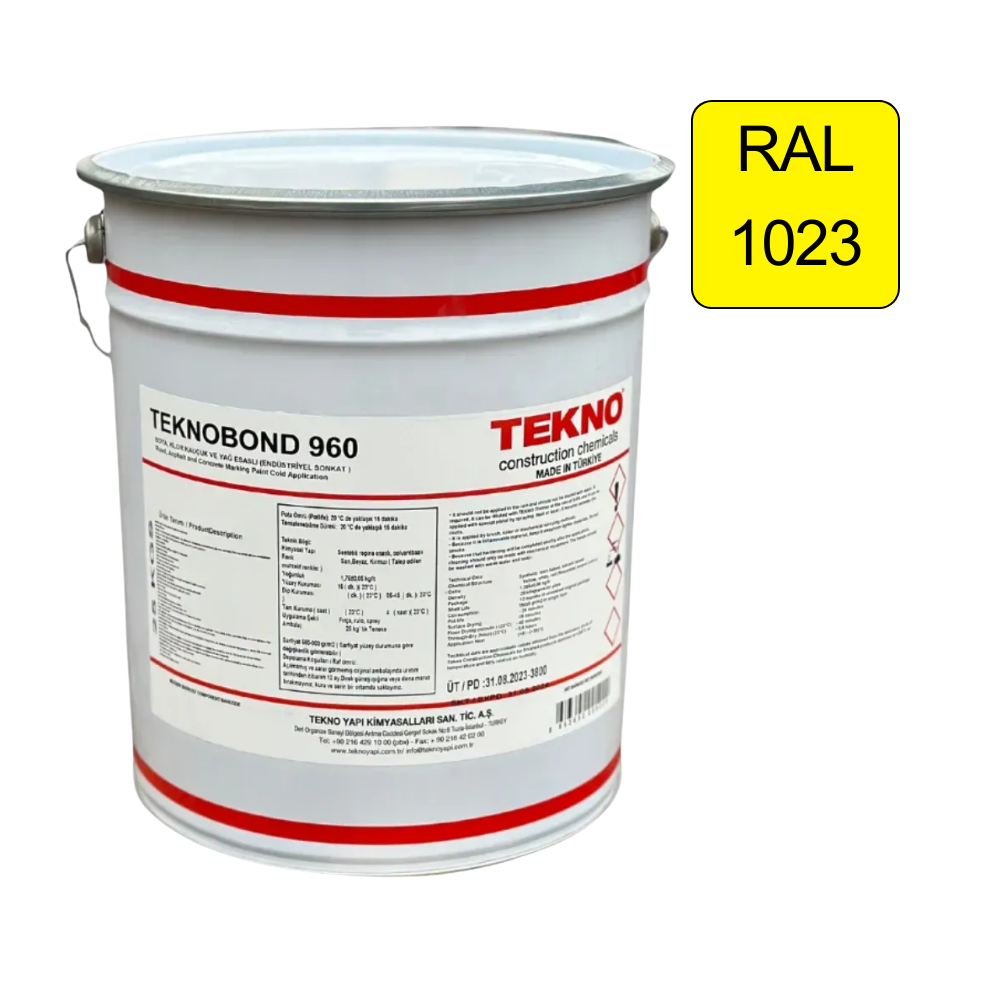 Краска для дорожной разметки Tekno bond 960 бетона и асфальта 25 кг Желтый (RAL 1023)