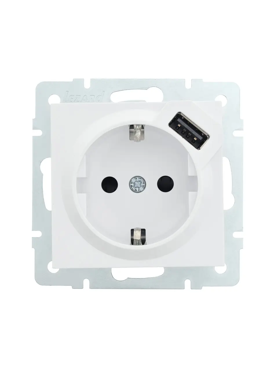 Розетка Lezard Vesna 1-а з заземленням и USB без рамки Білий