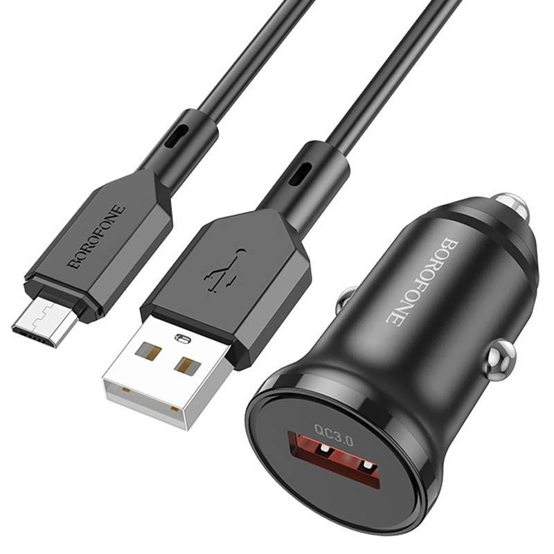 Автомобильное зарядное устройство Borofone BZ18 QC3.0/MicroUSB Черный (00000056965_1) - фото 2