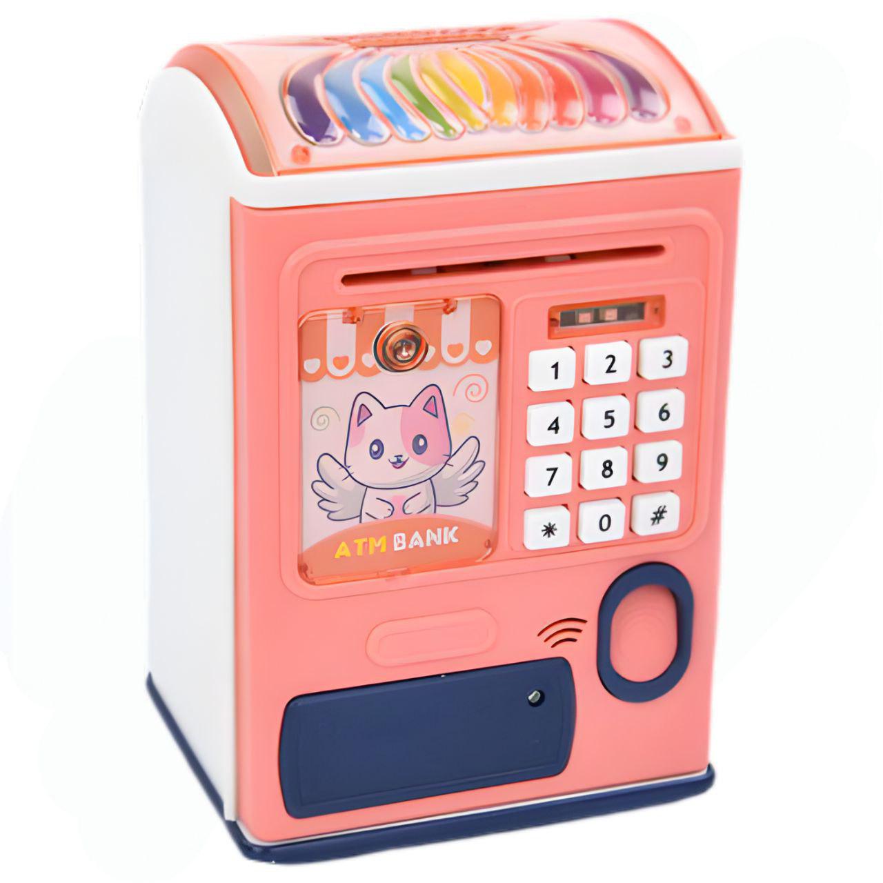 Інтерактивна скарбничка-сейф MK5060 для дітей/затягує купюри/працює на батарейках Рожевий