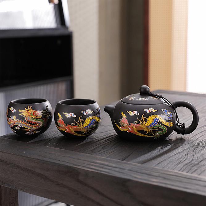 Набір чайний дорожній Lesko 20240527 Dragon/Phoenix заварник 220 мл/піали 4 шт. Темно-коричневий (24366552) - фото 2 Набір чайний дорожній Lesko 20240527 Dragon/Phoenix заварник 220 мл/піали 4 шт. Темно-коричневий (24366552) - фото 2