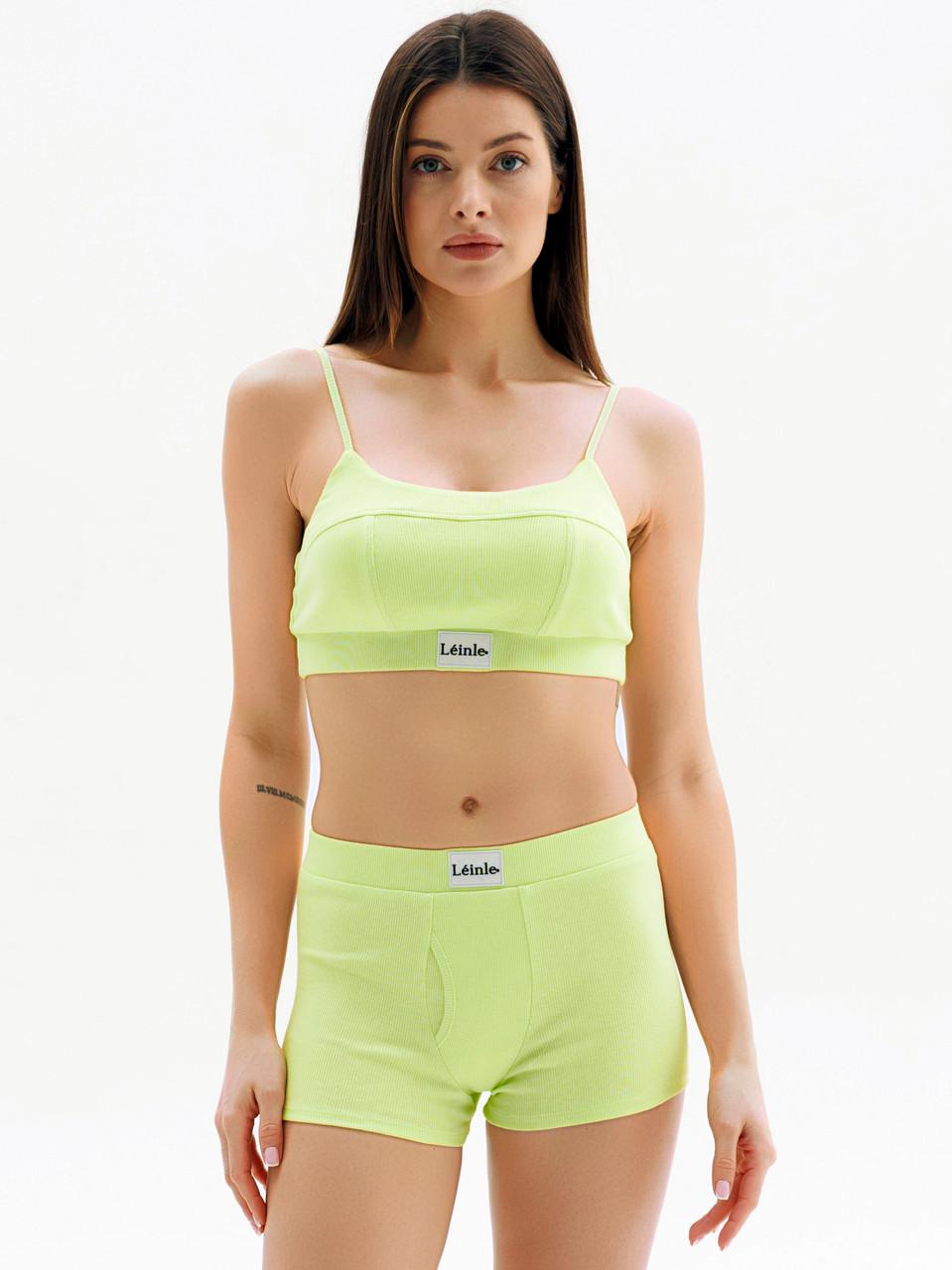 Комплект нижнего белья женский Leinle то/трусы-шорты с высокой талией хлопок XS Зеленый (1819/46047) - фото 1 Комплект нижнего белья женский Leinle то/трусы-шорты с высокой талией хлопок XS Зеленый (1819/46047) - фото 1