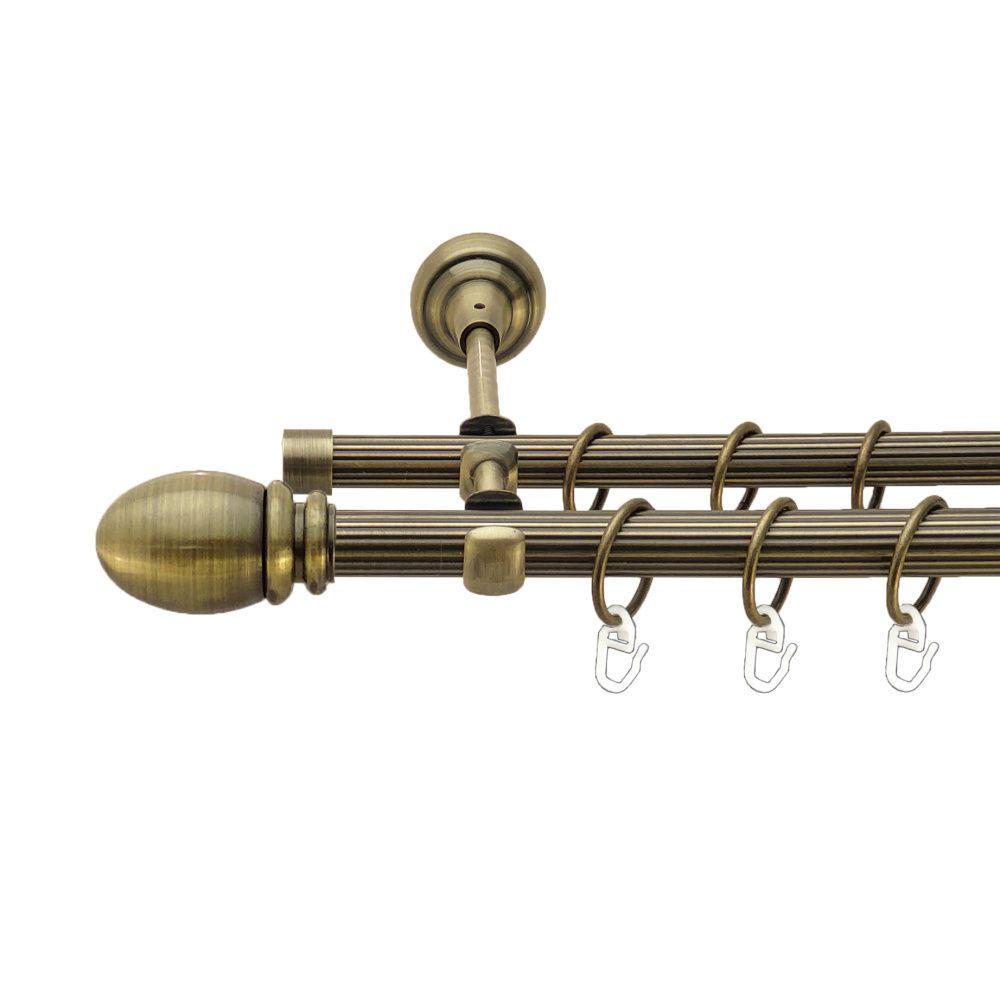 Карниз Orvit Белуно металевий дворядний відкритий рифлена труба кільце металеве 19/16 мм 300 см Антик (00-00021986)