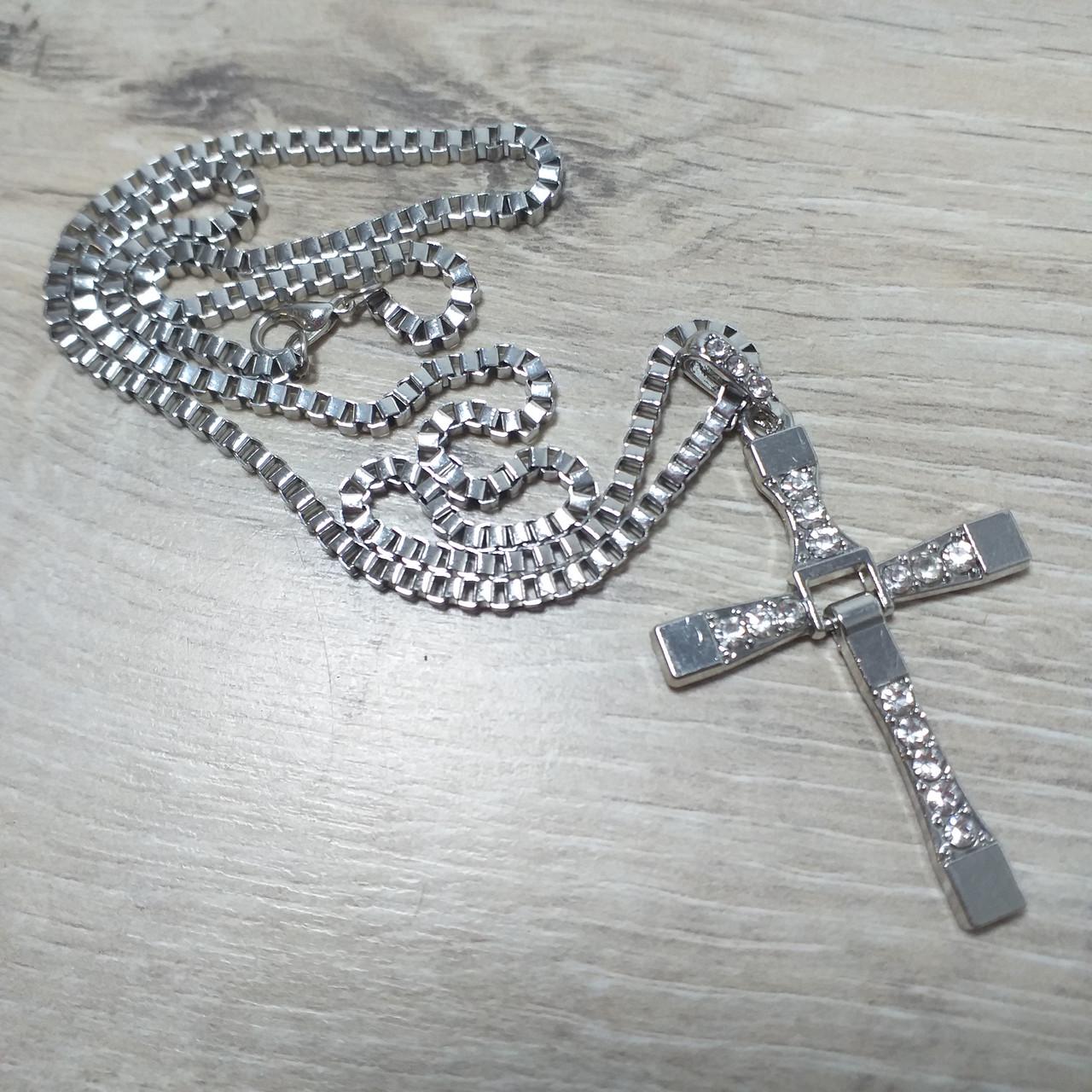 Подвеска-крестик с камнями из нержавеющей стали Торетто Форсаж 55x40 мм Серебристый (KG-12387)