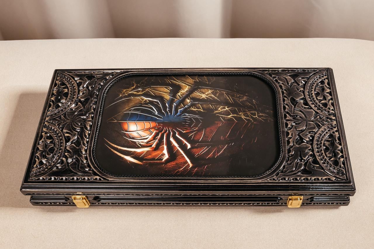 Нарды деревянные Паук Carloteka под стеклом с подвижными фигурками