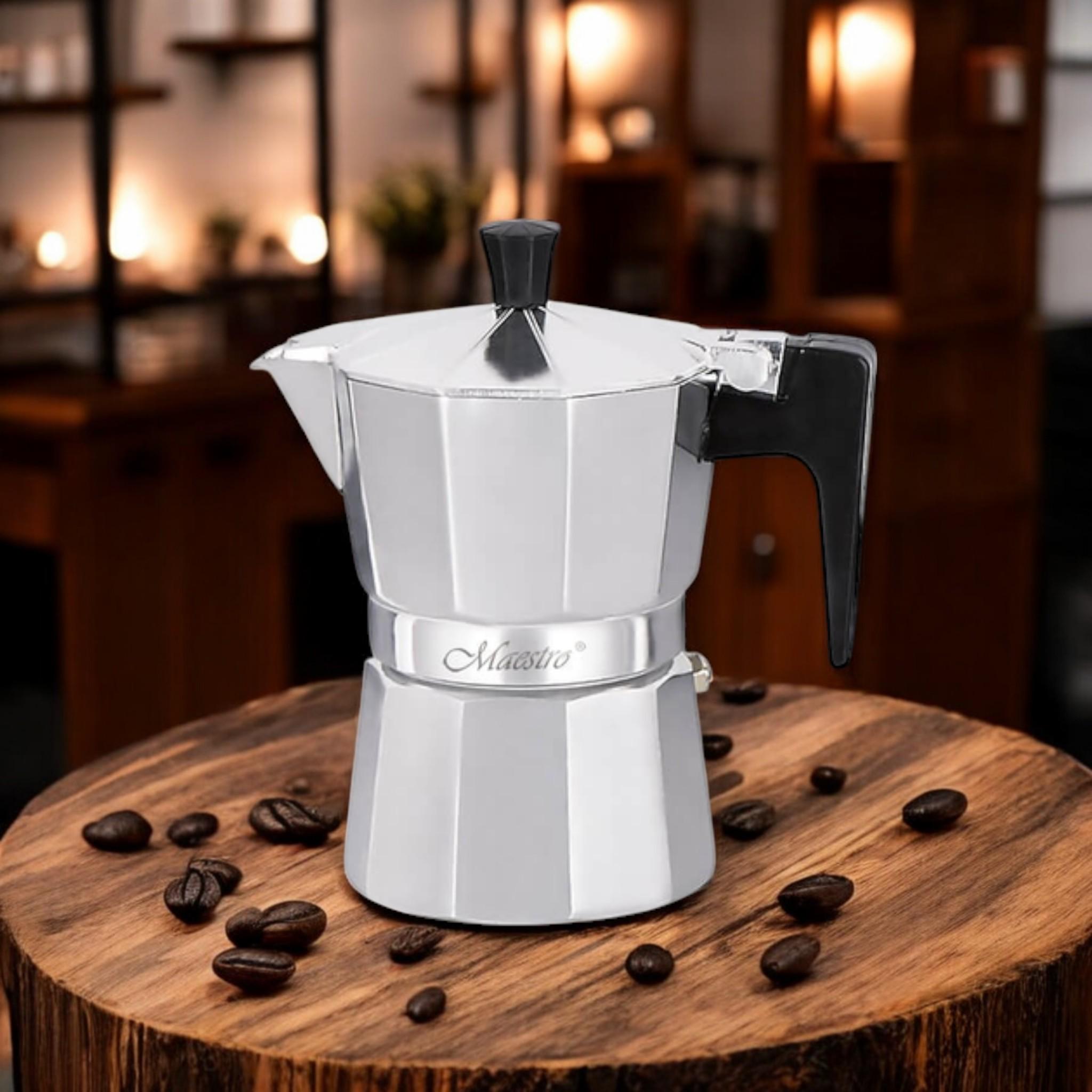 Кофеварка гейзерная Espresso Moka Maestro MR-1666-6 на 6 чашек алюминиевая 300 мл Silver (G_MR1666/6Silver) - фото 4 Кофеварка гейзерная Espresso Moka Maestro MR-1666-6 на 6 чашек алюминиевая 300 мл Silver (G_MR1666/6Silver) - фото 4