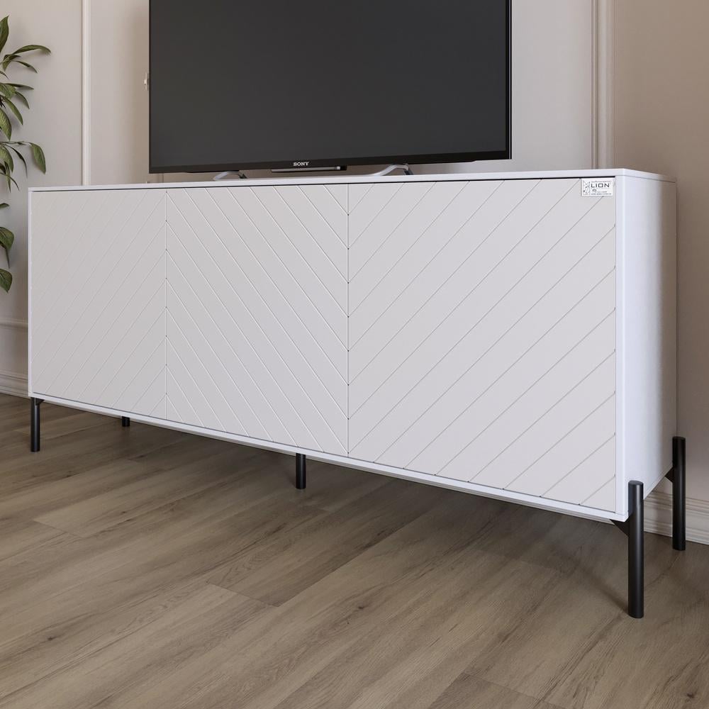 Тумба под телевизор Lion Амарант с черными металлическими ножками 168x40x76,5 см Нимфея Альба (000-000-2375)