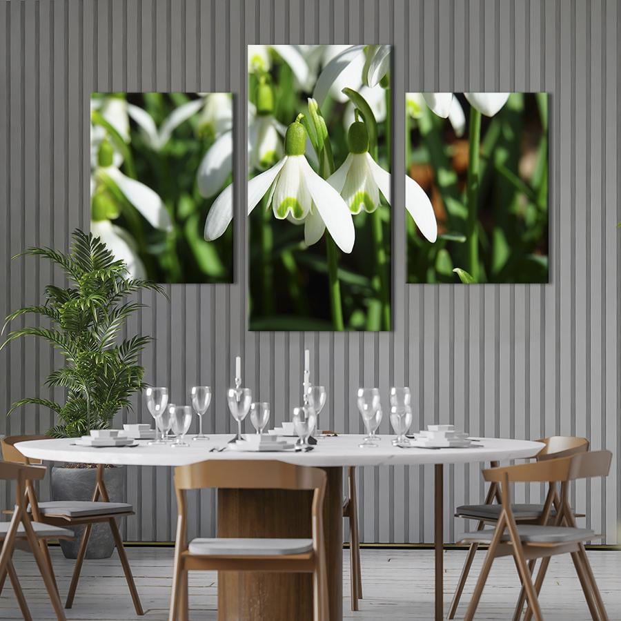 Картина на холсте триптих Весенние подснежники 141x90 см (945-32)