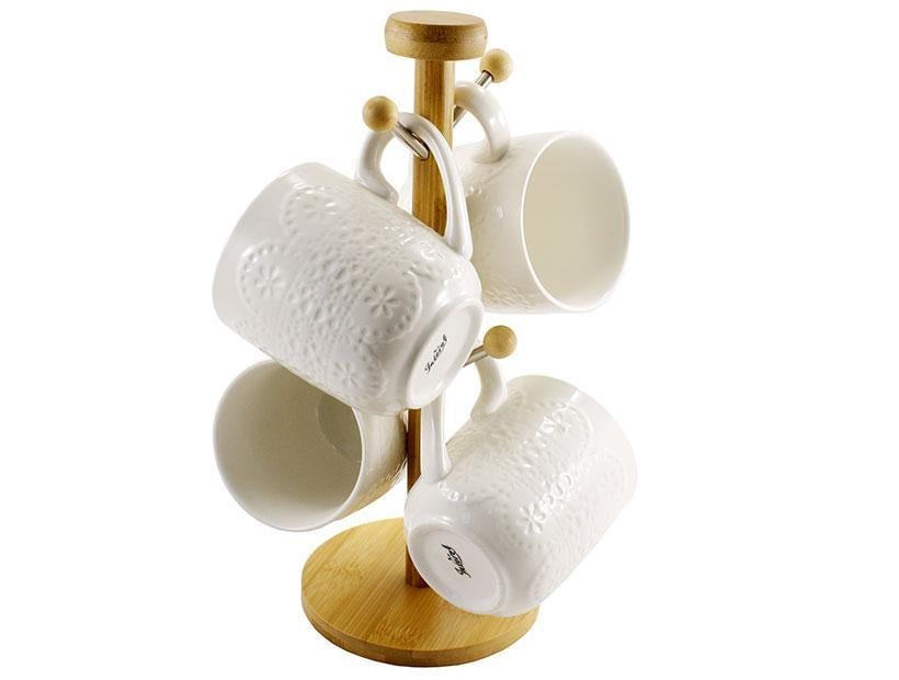 Набор чайный фарфоровый Interos на деревянной стойке 4 пр. 340 мл (PJ02118)