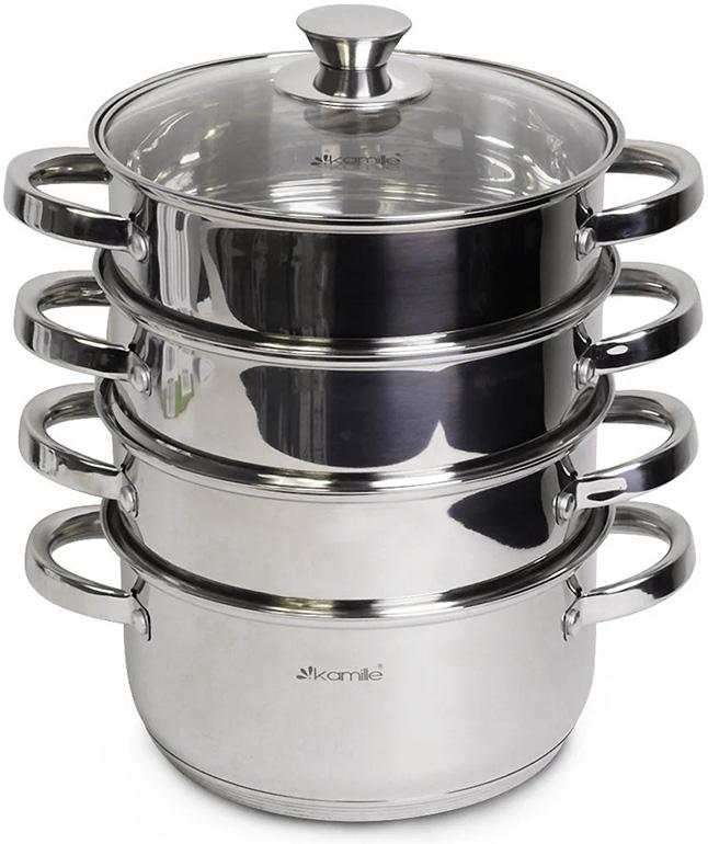Пароварка Kamille Nerina 3-уровневая Ø 24 см из нержавеющей стали 5,5 л (KM-5818)