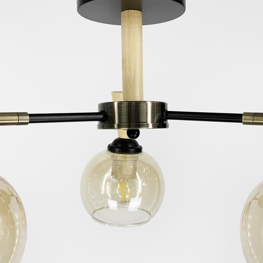 Люстра металлическая на 3 янтарных плафона с элементами дерева (51898/3) - фото 6 Люстра металлическая на 3 янтарных плафона с элементами дерева (51898/3) - фото 6