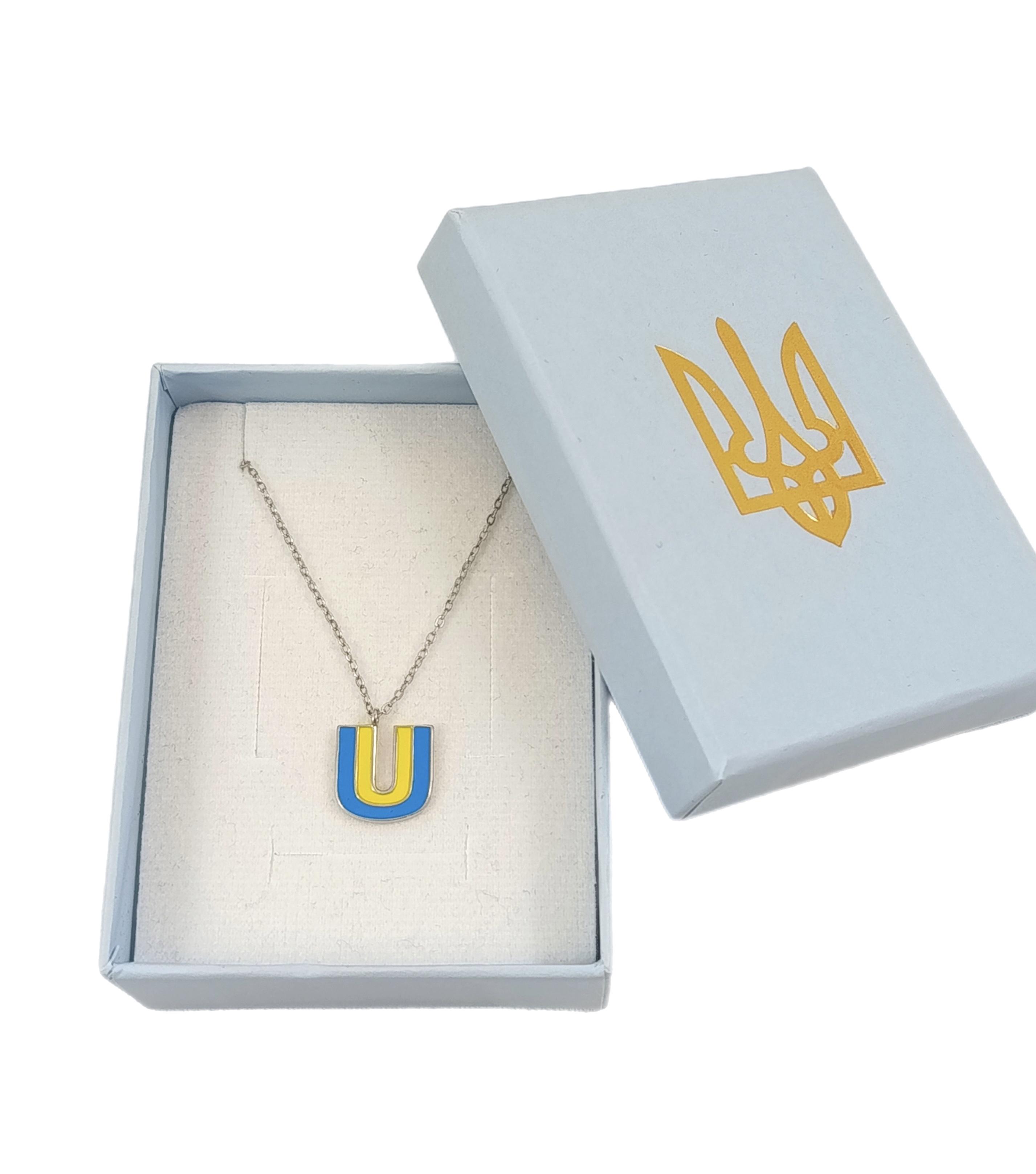 Колье серебряное с буквой U-Ukraine 40-42 см Желто-голубой (UKR)