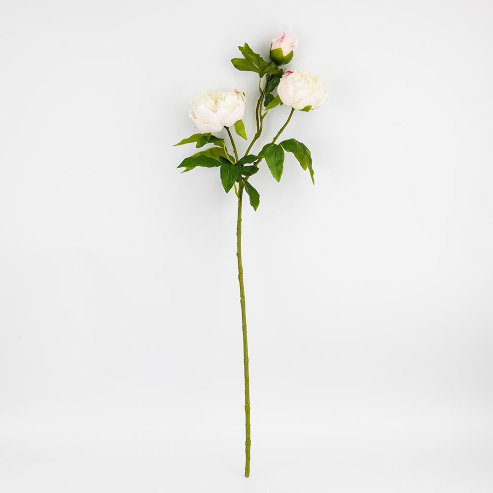 Искусственный пион с 3 бутонами с эффектом живого прикосновения 80 см 2 комплекта Белый (2025-009)