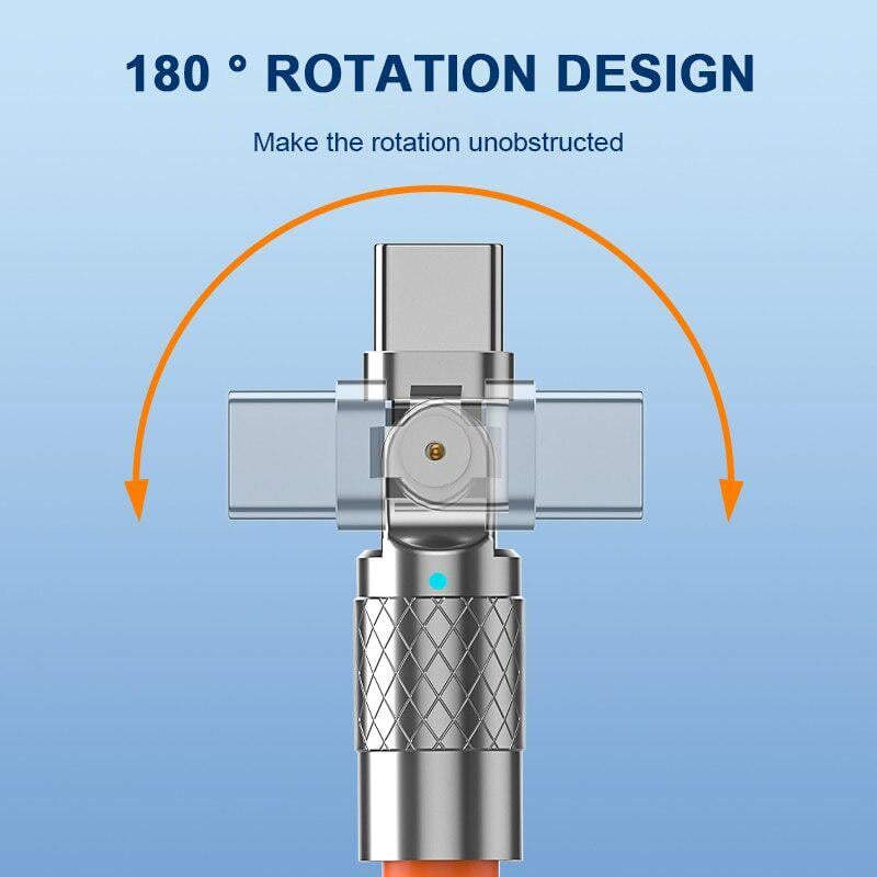 Кабель USB Type-C для швидкого заряджання з підсвічуванням поворотний 180° 120 W 6 A 150 см Помаранчевий (VA-1430294650) - фото 3