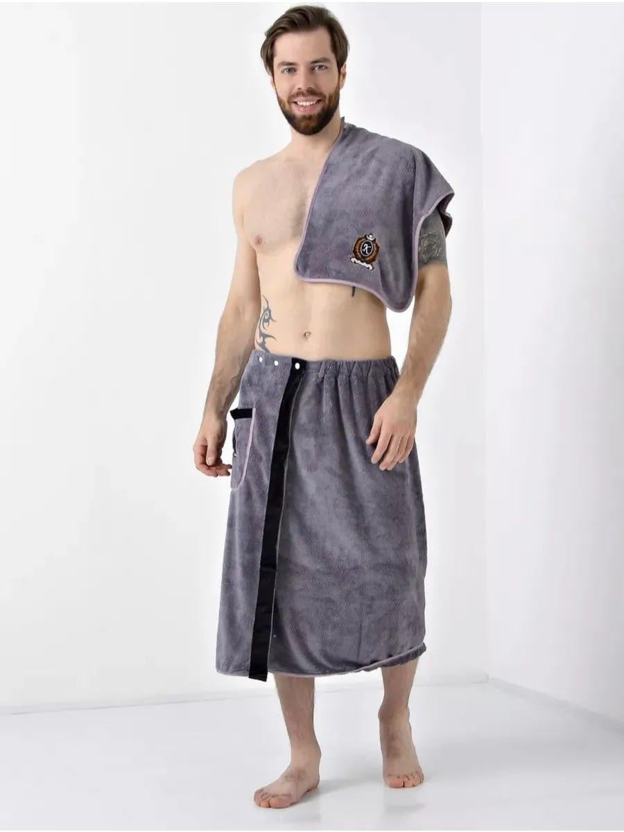 Спідниця-кілт із вишивкою набір для сауни 85х150 см Сірий (Д-novo-m-sauna-0029)