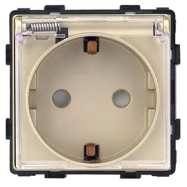 Розетка настенная ELIOS с крышкой IP44 с заземлением/шторками дизайнерская 250В 16А Золотой (86-M1FWP-GD)