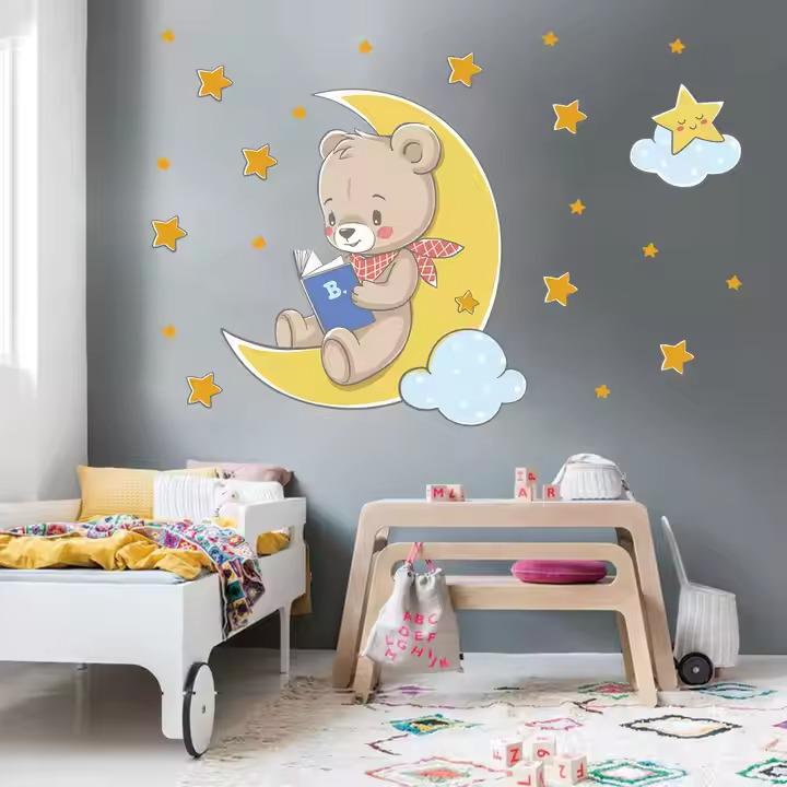 Наклейка вінілова Ведмедик на місяці декоративна в дитячу кімнату для дівчаток і хлопчиків 40х60 см Наклейка вінілова Ведмедик на місяці декоративна в дитячу кімнату для дівчаток і хлопчиків 40х60 см