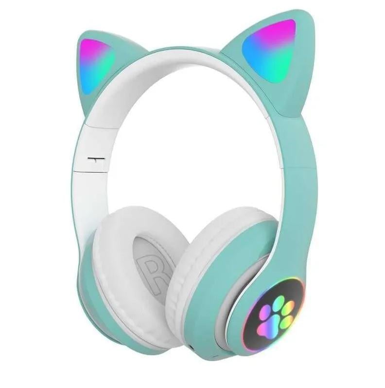 Бездротові навушники Wireless Headset Cat STN-28 Котячі вушка з Led подсвіткою М'ятний - фото 1