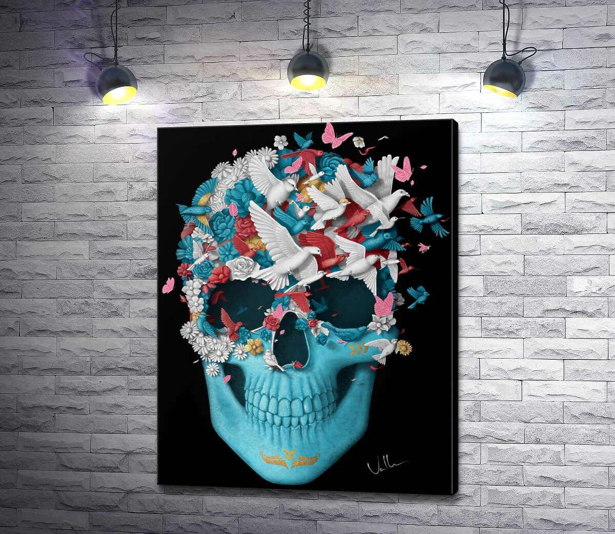 Картина ArtPoster Полет птиц сквозь цветочное поле на голубом черепе 78x100 см Модуль №1 (000182) Картина ArtPoster Полет птиц сквозь цветочное поле на голубом черепе 78x100 см Модуль №1 (000182)