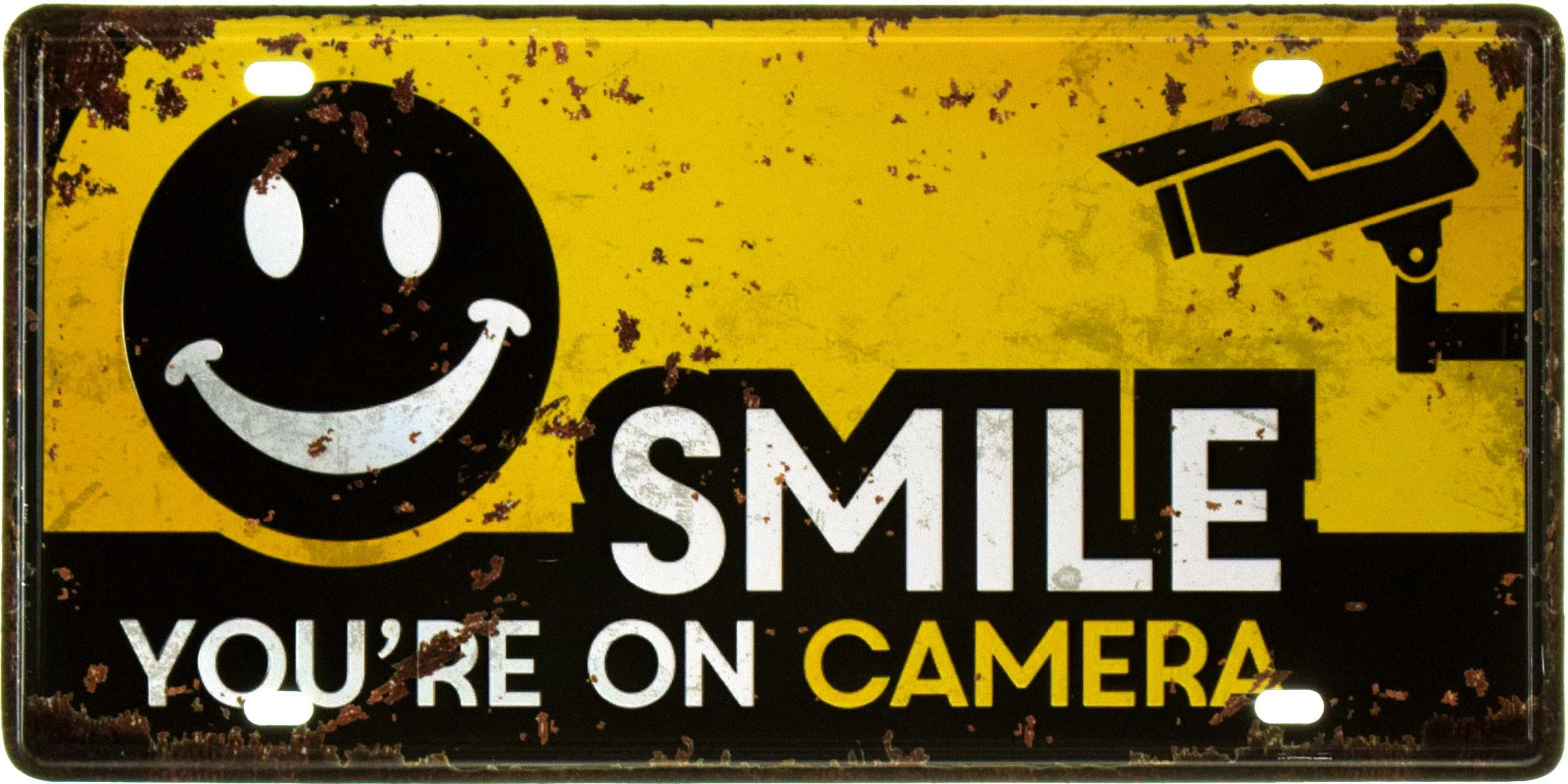 Табличка металлическая Улыбнись В Камеру/Smile You'Re On Camera 15x30 см