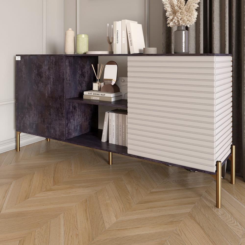 Комод відкритий Lion Грей на золотих металевих ніжках Бетон темний/Кашемір (000-000-2011)