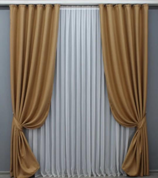 Шторы лен/рогожка 1,5х2,7 м 2 шт. Карамельный (1427ш)