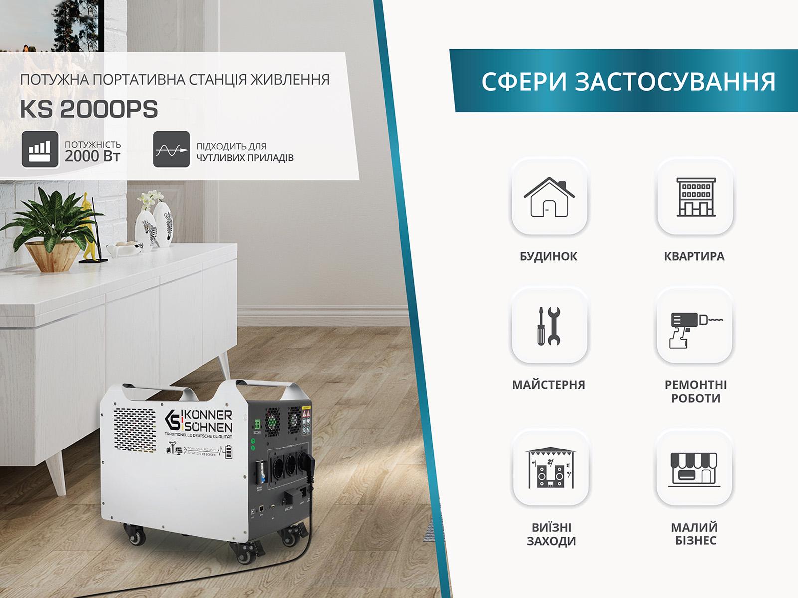 Електростанція зарядна Konner&Sohnen KS 2000PS LifePo4 6000+ циклів 1792 Вт/год 70 мАг 2000-4000 Вт/год (000147251) - фото 13 Електростанція зарядна Konner&Sohnen KS 2000PS LifePo4 6000+ циклів 1792 Вт/год 70 мАг 2000-4000 Вт/год (000147251) - фото 13