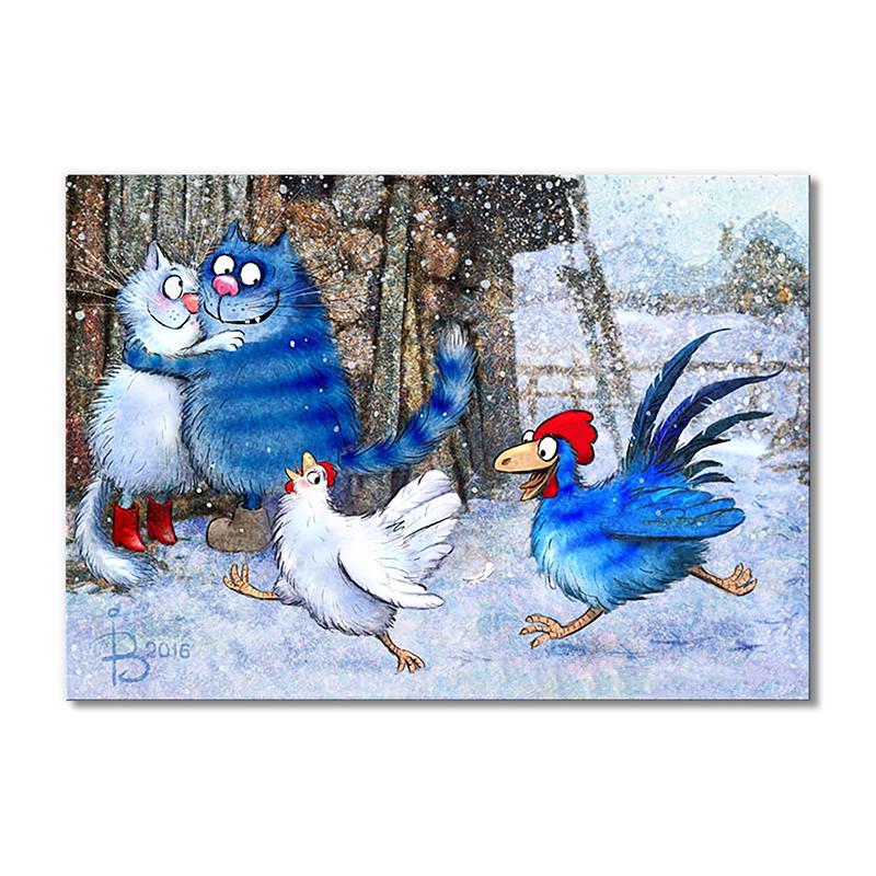 Модульная картина Кот и Петух ухлёстывают за дамами 1 модуль 80x120 см