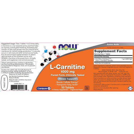 Карнітін NOW Foods L-Carnitine 1000 мг 50 Tabs - фото 2