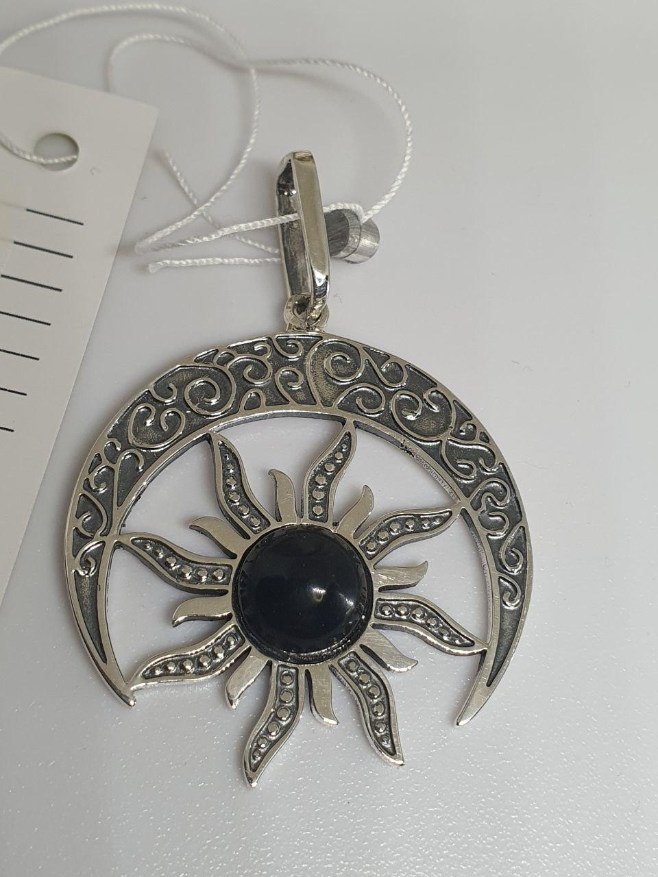 Кулон срібний оберіг Сонце в лунниці з камінням онікс 925 проби (29541529) - фото 5