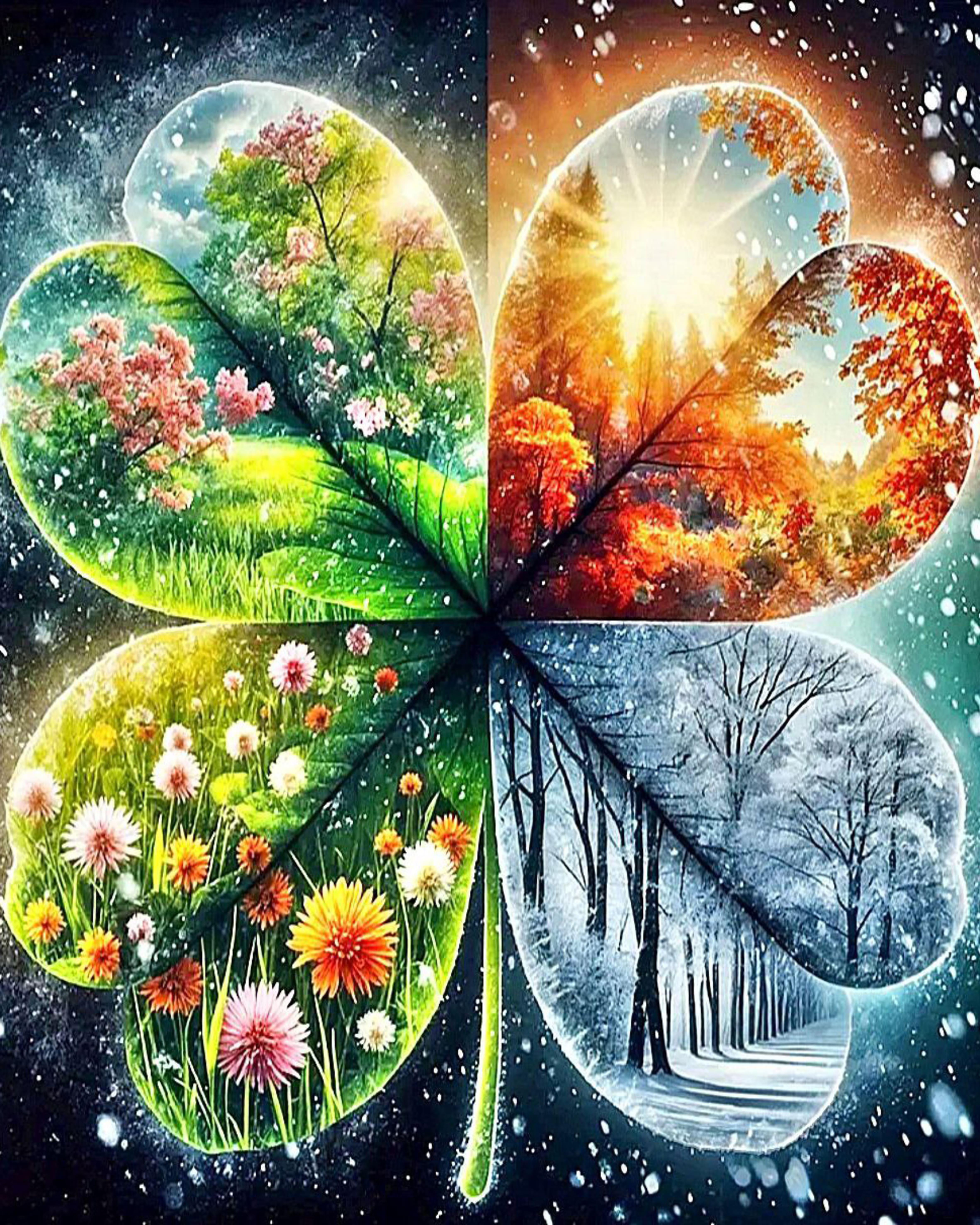 Алмазная мозаика АлМазка Четырехлистник квадратные алмазы на подрамнике 40х50 см (АлМ-245)