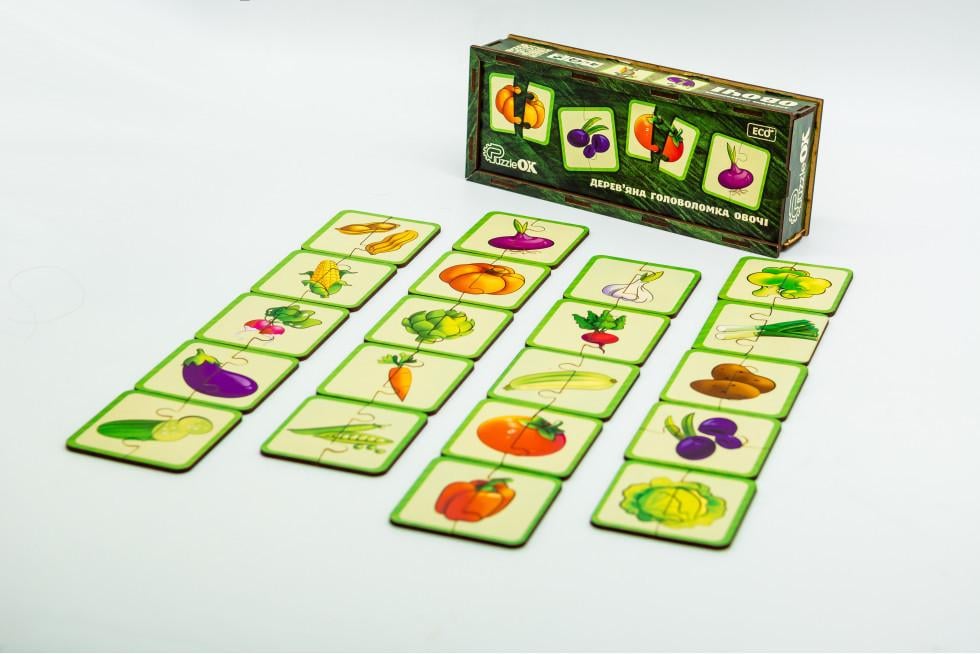 Сортер-пазл дерев'яний дитячий розвиваючий PuzzleOK Овочі 40 деталей Сортер-пазл дерев'яний дитячий розвиваючий PuzzleOK Овочі 40 деталей