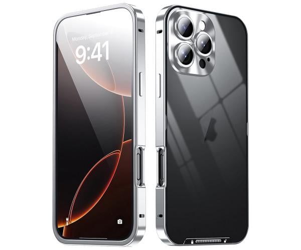 Чохол накладка Metal Glass для iPhone 16 Pro Max​ із додатковим захистом на камеру Срібний