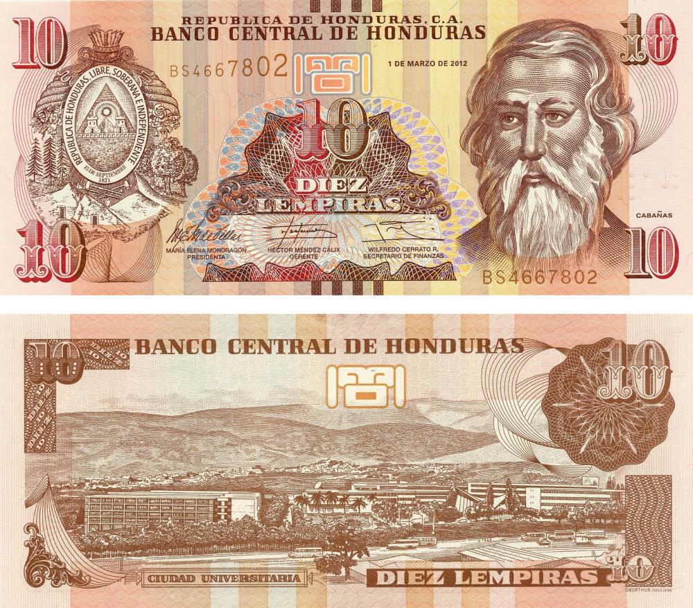 Коллекционная банкнота Гондурас 10 лемпир 2012 UNC P99 (Б06602)