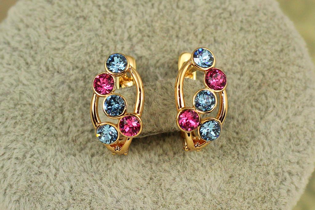 Серьги Xuping Jewelry Пузыри Сваровские Розовый и Голубой камни 1.6 см Золотистый (31804811)
