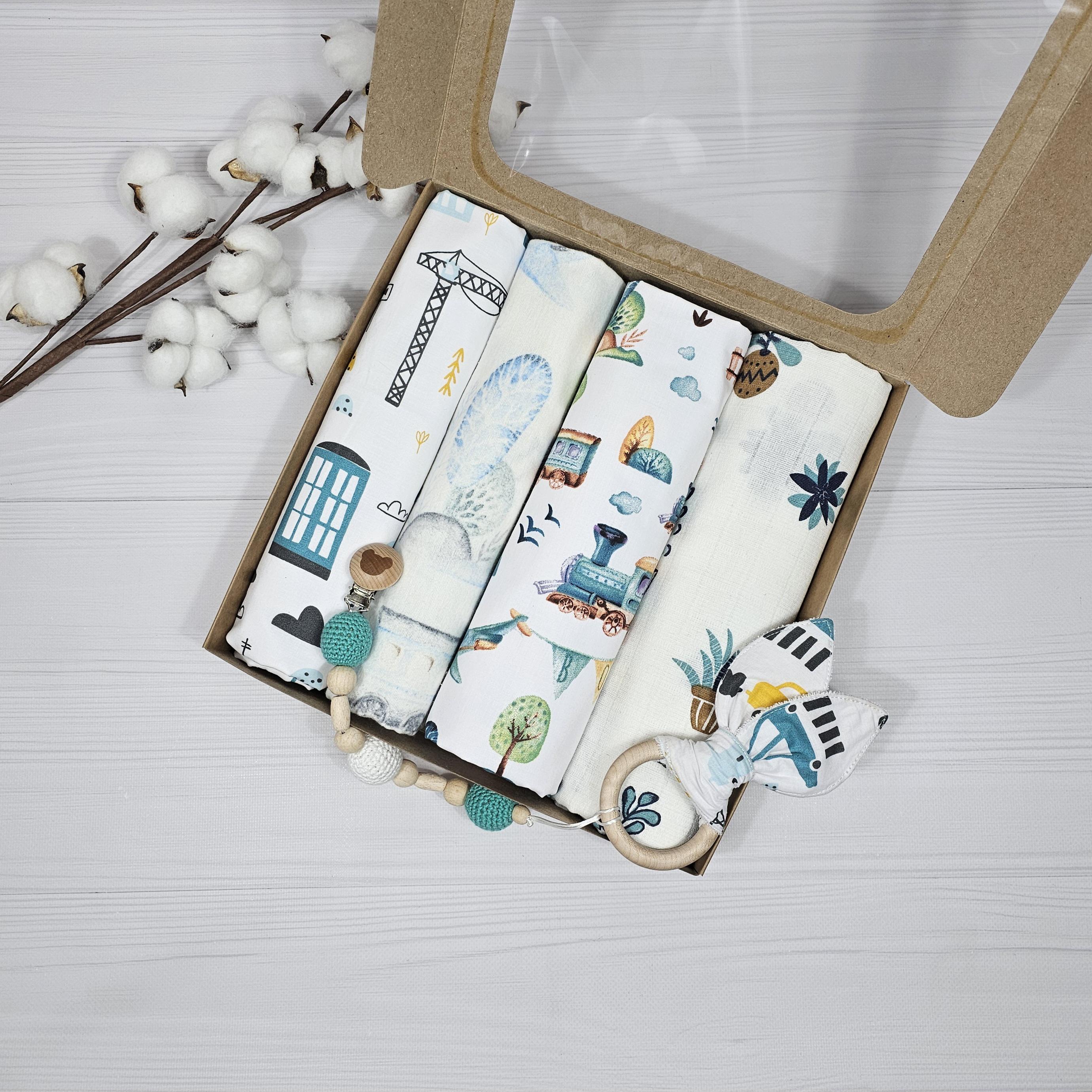 Набор пеленок детских a.l.babybox Машины в городе с муслином Голубой (25075241)