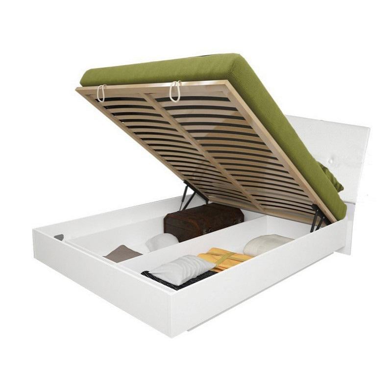 Кровать двуспальная MiroMark Рома с мягким изголовьем подъемным механизмом каркасом без матраса 180х200 см Белый глянец (RM-49-WB)