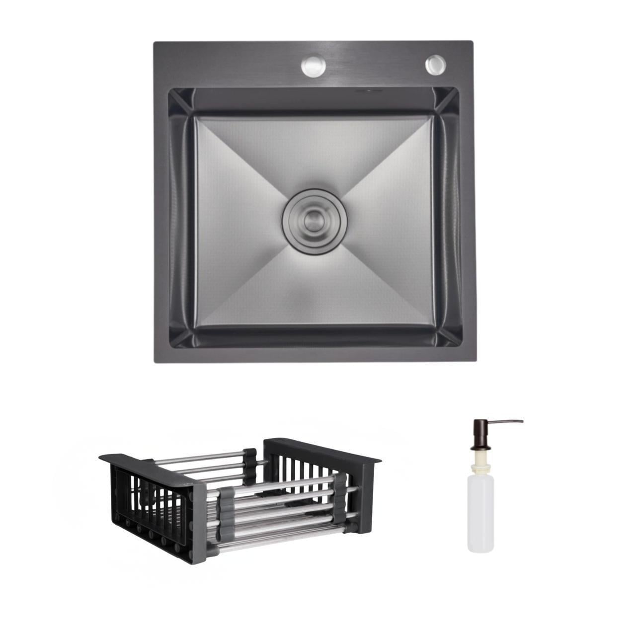 Комплект Lidz Handmade H5050HB мойка для кухни интегрированная Decor Black PVD Honeycomb в комплекте с дозатором Lidz LidzK01B (2834632785)